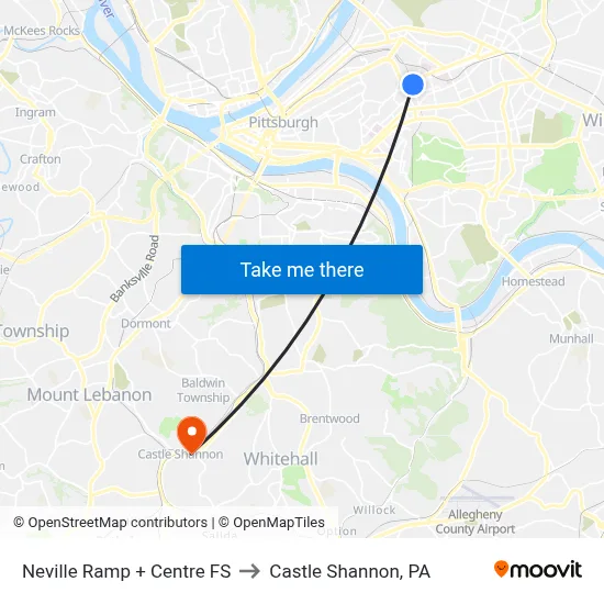 Neville Ramp + Centre FS to Castle Shannon,  PA map