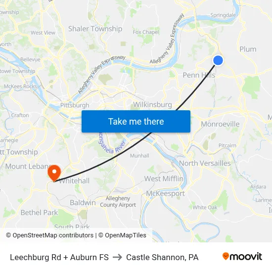 Leechburg Rd + Auburn FS to Castle Shannon,  PA map