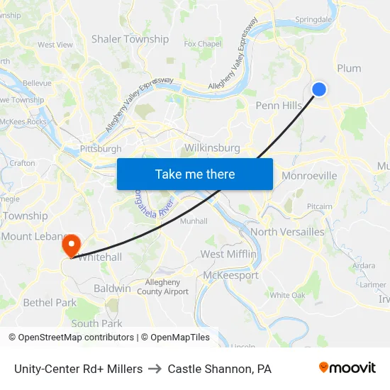 Unity-Center Rd+ Millers to Castle Shannon,  PA map