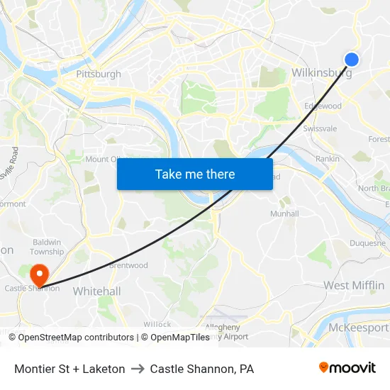Montier St + Laketon to Castle Shannon,  PA map