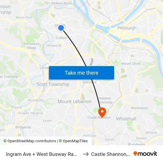Ingram Ave + West Busway Ramp FS to Castle Shannon,  PA map