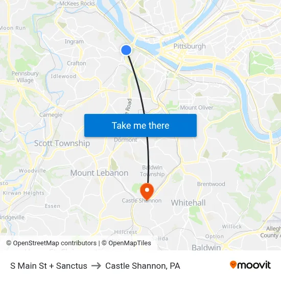 S Main St + Sanctus to Castle Shannon,  PA map