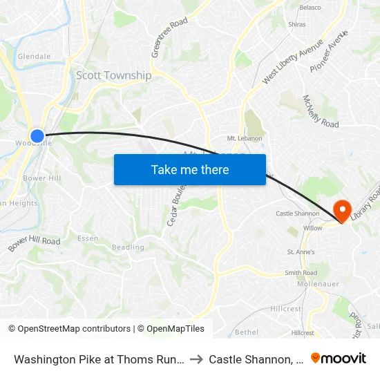Washington Pike at Thoms Run Rd to Castle Shannon,  PA map