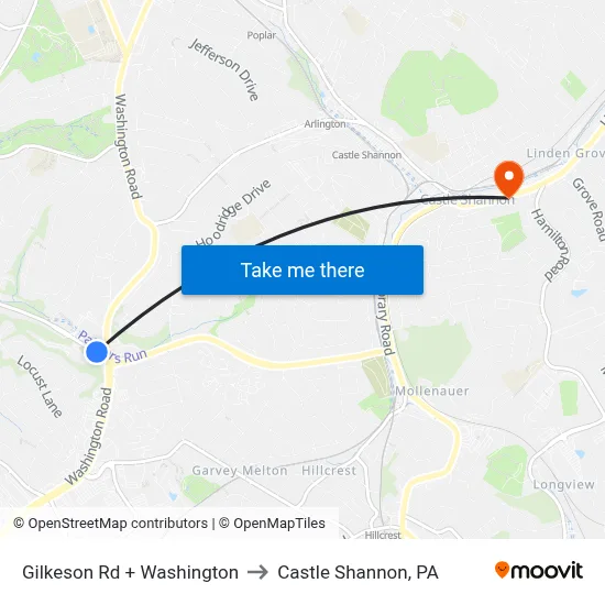 Gilkeson Rd + Washington to Castle Shannon,  PA map