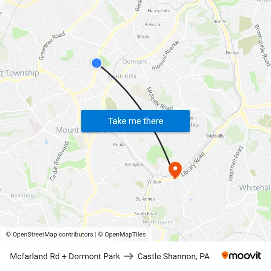 Mcfarland Rd + Dormont Park to Castle Shannon,  PA map