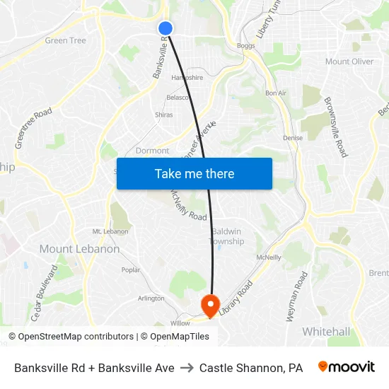 Banksville Rd + Banksville Ave to Castle Shannon,  PA map