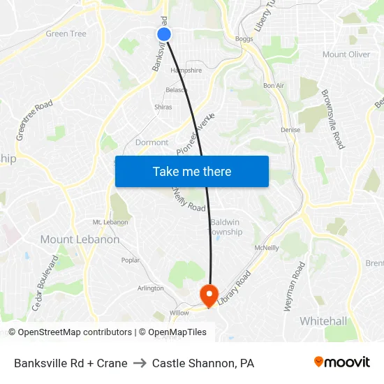 Banksville Rd + Crane to Castle Shannon,  PA map