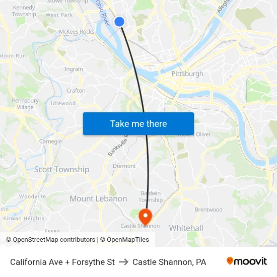 California Ave + Forsythe St to Castle Shannon,  PA map