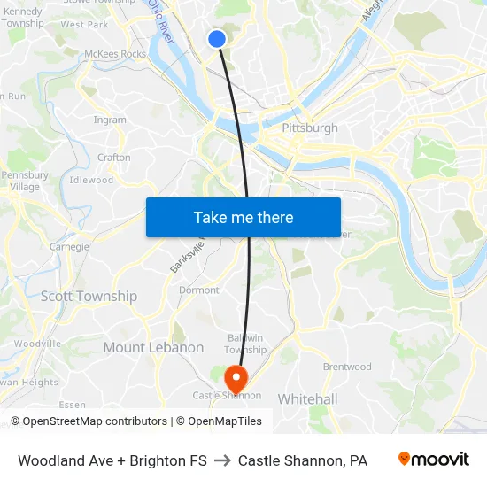 Woodland Ave + Brighton FS to Castle Shannon,  PA map