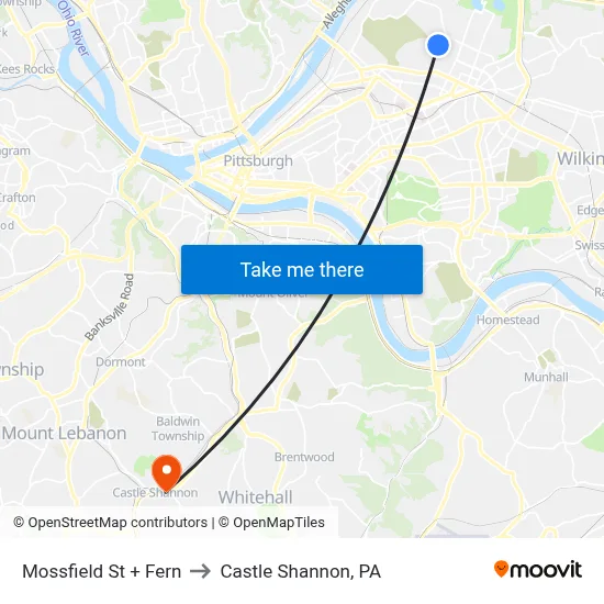 Mossfield St + Fern to Castle Shannon,  PA map
