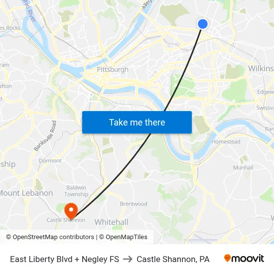 East Liberty Blvd + Negley FS to Castle Shannon,  PA map