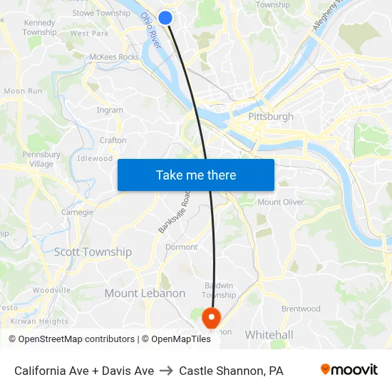 California Ave + Davis Ave to Castle Shannon,  PA map