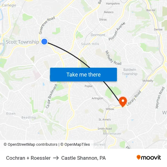 Cochran + Roessler to Castle Shannon,  PA map