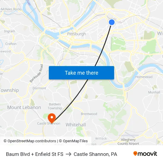Baum Blvd + Enfield St FS to Castle Shannon,  PA map