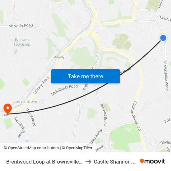 Brentwood Loop at Brownsville Rd to Castle Shannon,  PA map