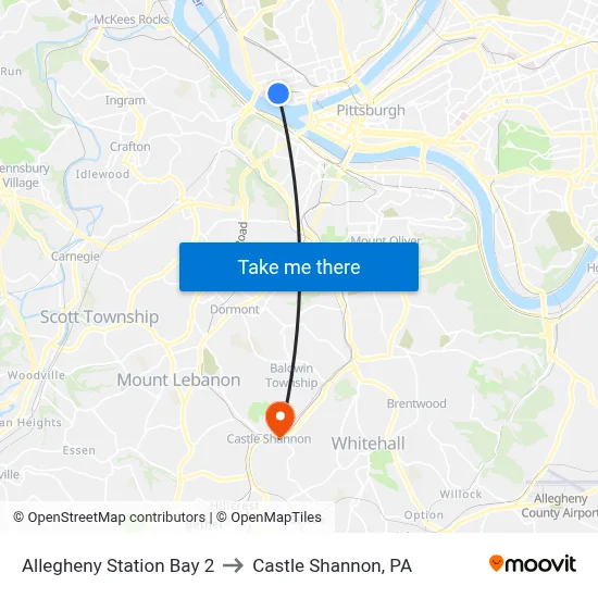 Allegheny Station Bay 2 to Castle Shannon,  PA map