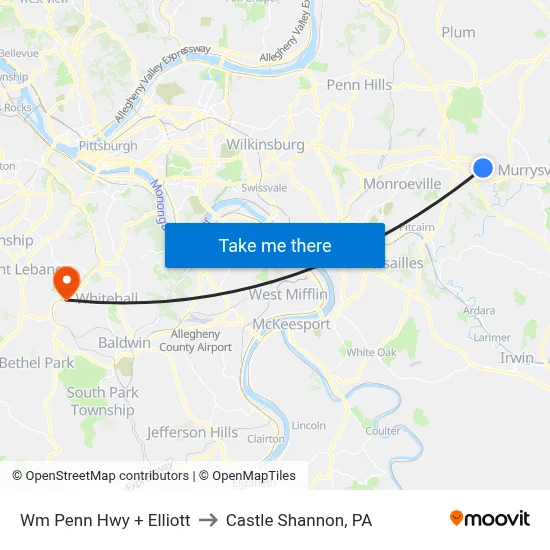 Wm Penn Hwy + Elliott to Castle Shannon,  PA map