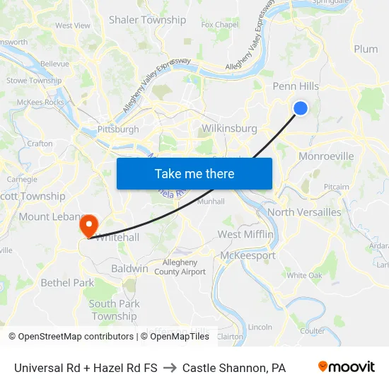 Universal Rd + Hazel Rd FS to Castle Shannon,  PA map