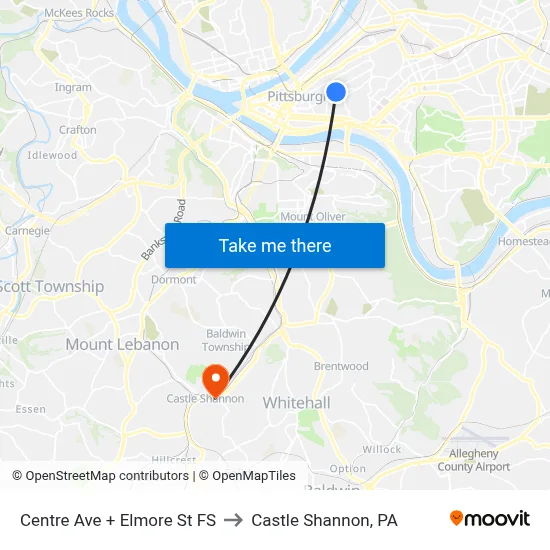 Centre Ave + Elmore St FS to Castle Shannon,  PA map