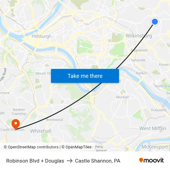 Robinson Blvd + Douglas to Castle Shannon,  PA map