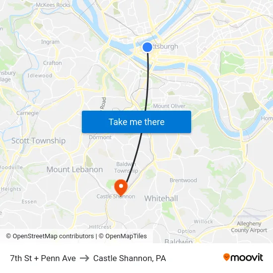 7th St + Penn Ave to Castle Shannon,  PA map