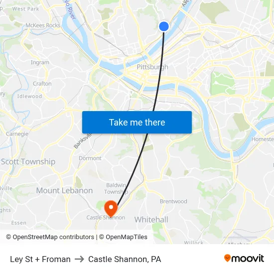 Ley St + Froman to Castle Shannon,  PA map