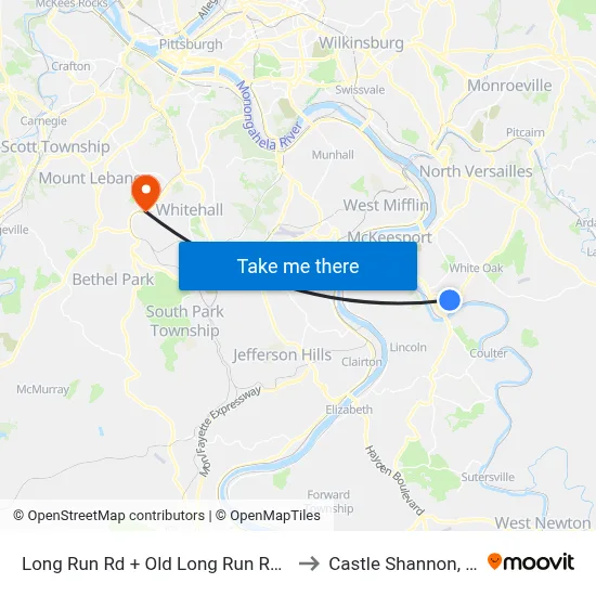 Long Run Rd + Old Long Run Rd FS to Castle Shannon,  PA map