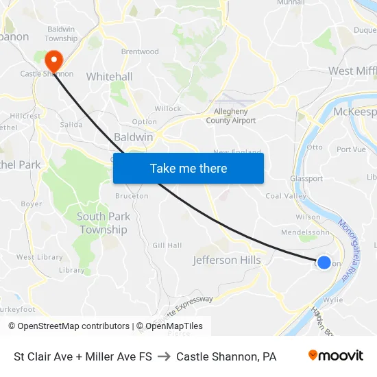 St Clair Ave + Miller Ave FS to Castle Shannon,  PA map