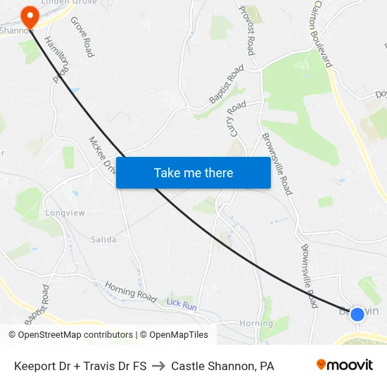 Keeport Dr + Travis Dr FS to Castle Shannon,  PA map