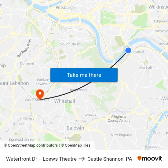 Waterfront Dr + Loews Theatre to Castle Shannon,  PA map