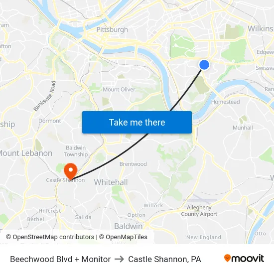 Beechwood Blvd + Monitor to Castle Shannon,  PA map