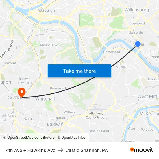 4th Ave + Hawkins Ave to Castle Shannon,  PA map
