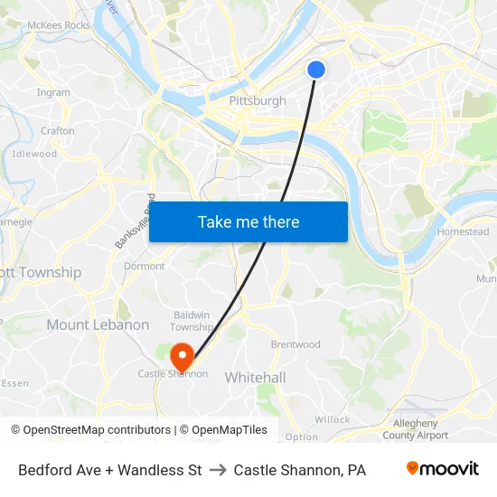 Bedford Ave + Wandless St to Castle Shannon,  PA map