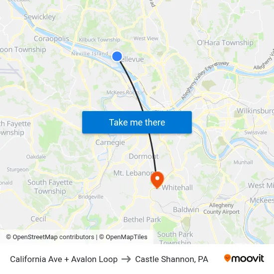 California Ave + Avalon Loop to Castle Shannon,  PA map