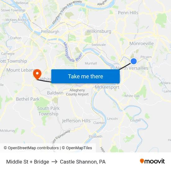 Middle St + Bridge to Castle Shannon,  PA map