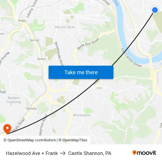 Hazelwood Ave + Frank to Castle Shannon,  PA map