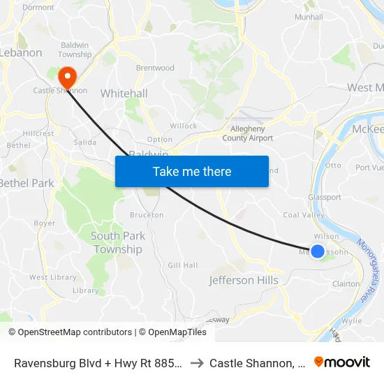 Ravensburg Blvd + Hwy Rt 885 FS to Castle Shannon,  PA map