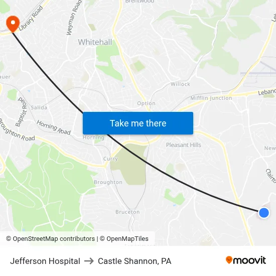 Jefferson Hospital to Castle Shannon,  PA map