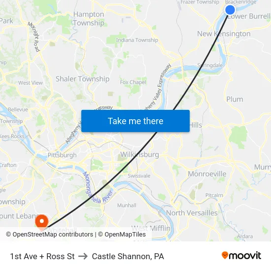 1st Ave + Ross St to Castle Shannon,  PA map