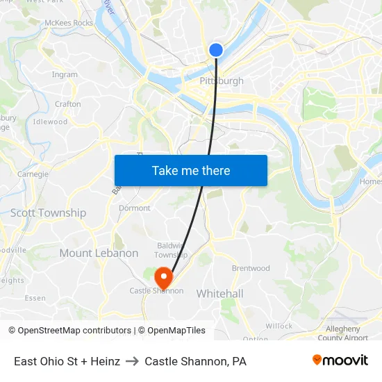 East Ohio St + Heinz to Castle Shannon,  PA map