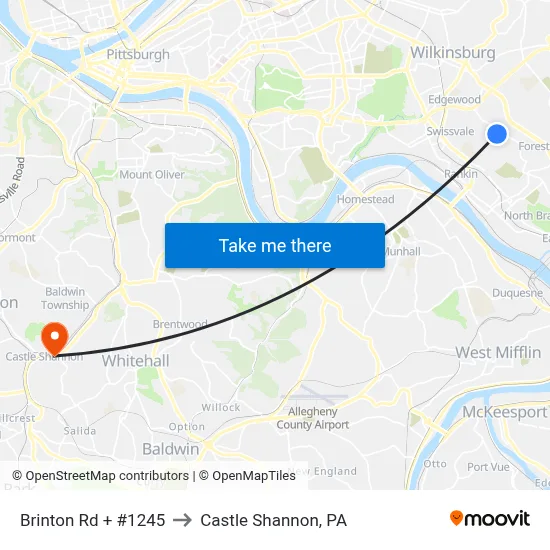 Brinton Rd + #1245 to Castle Shannon,  PA map