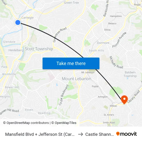 Mansfield Blvd + Jefferson St (Carnegie Station) to Castle Shannon,  PA map