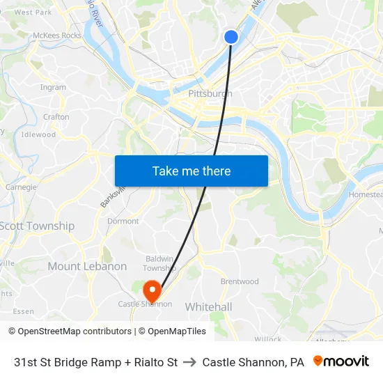 31st St Bridge Ramp + Rialto St to Castle Shannon,  PA map
