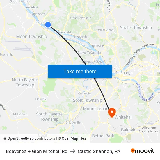 Beaver St + Glen Mitchell Rd to Castle Shannon,  PA map