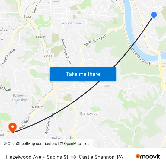 Hazelwood Ave + Sabina St to Castle Shannon,  PA map