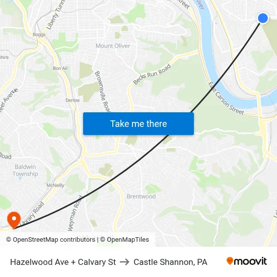 Hazelwood Ave + Calvary St to Castle Shannon,  PA map