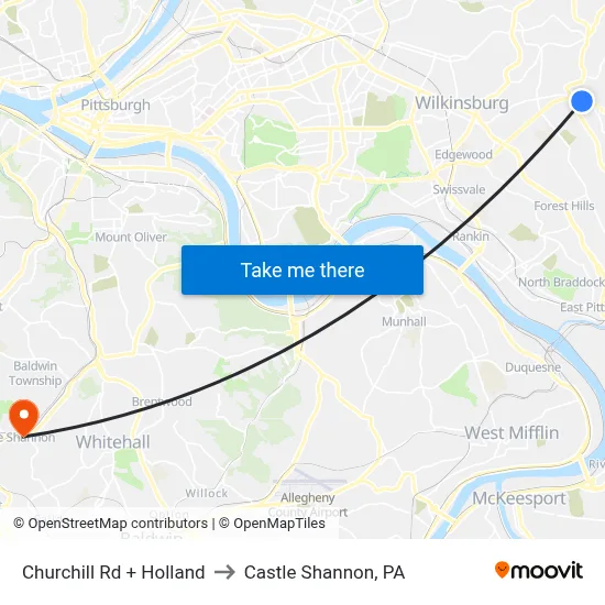 Churchill Rd + Holland to Castle Shannon,  PA map