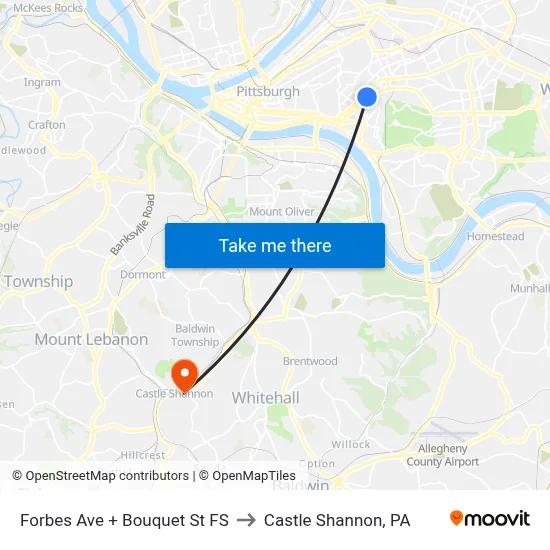 Forbes Ave + Bouquet St FS to Castle Shannon,  PA map