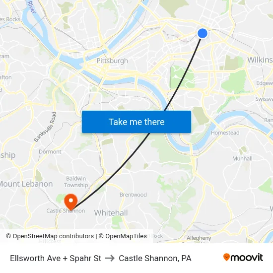 Ellsworth Ave + Spahr St to Castle Shannon,  PA map