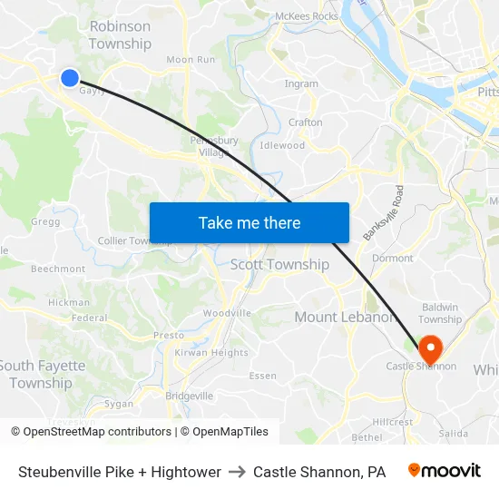 Steubenville Pike + Hightower to Castle Shannon,  PA map